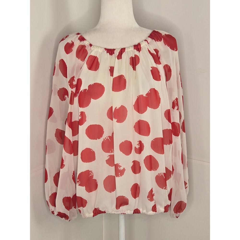 Ravel EUC off shoulder 3/4 sleeve polka dot blouse Large red white